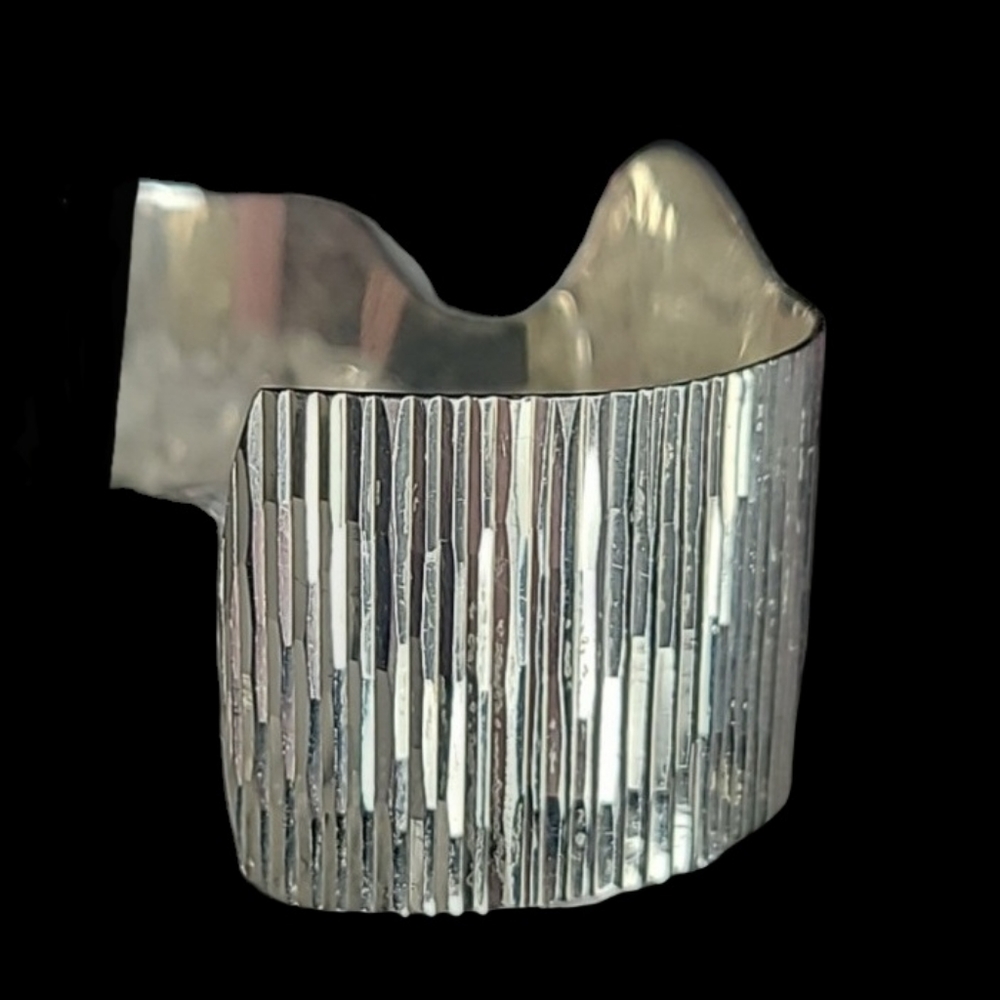 TAXCO Sterling Silver 925 Rare Wave Cuff Bracelet Vintage 6.75" Adjustable - Picture 2 of 10